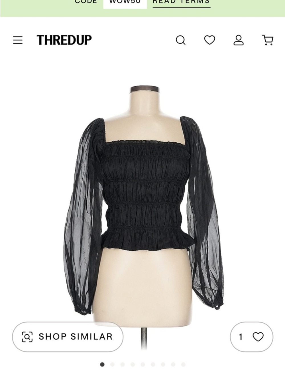 Black Sheer Puff Sleeve Smocked Top -